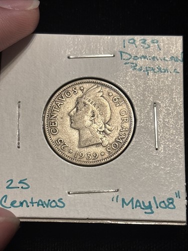 1939 Dominican Republic 25 Centavos Silver “may108” DR 25C - Picture 5 of 24
