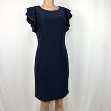 Tommy Hilfiger Flutter Sleeve Textured Jersey Mini Dress Sz 8 Navy Contemporary