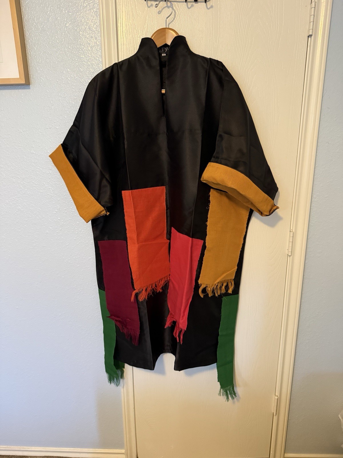 TRDM Black Patchwork Kimono Duster Multicolor Pan… - image 1