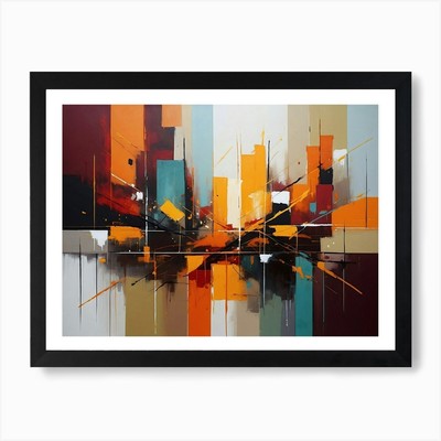 Abstraktes Stadtbild Gemälde 2 Kunst P gerahmt Wandbild Poster Leinwanddruck Bild