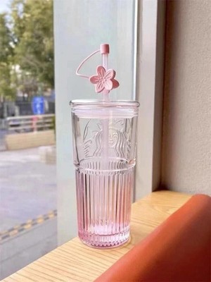 Starbucks Glass Cup Gradient Sakura Tumbler with Cherry blossom Topper