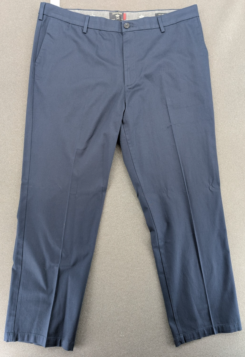 dockers navy blue dress pants Dockers Navy Blue Pleated Cuffed Polyester Mens Dress Pants 32x30