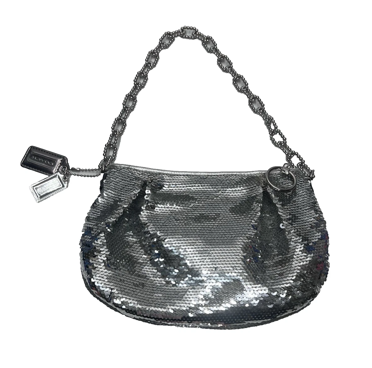 バッグ Coach Poppy Sequin Pouch with Chain New NWT Coach Poppy BLACK Sequined DISCO Crossbody Swingpack Purse バッグ