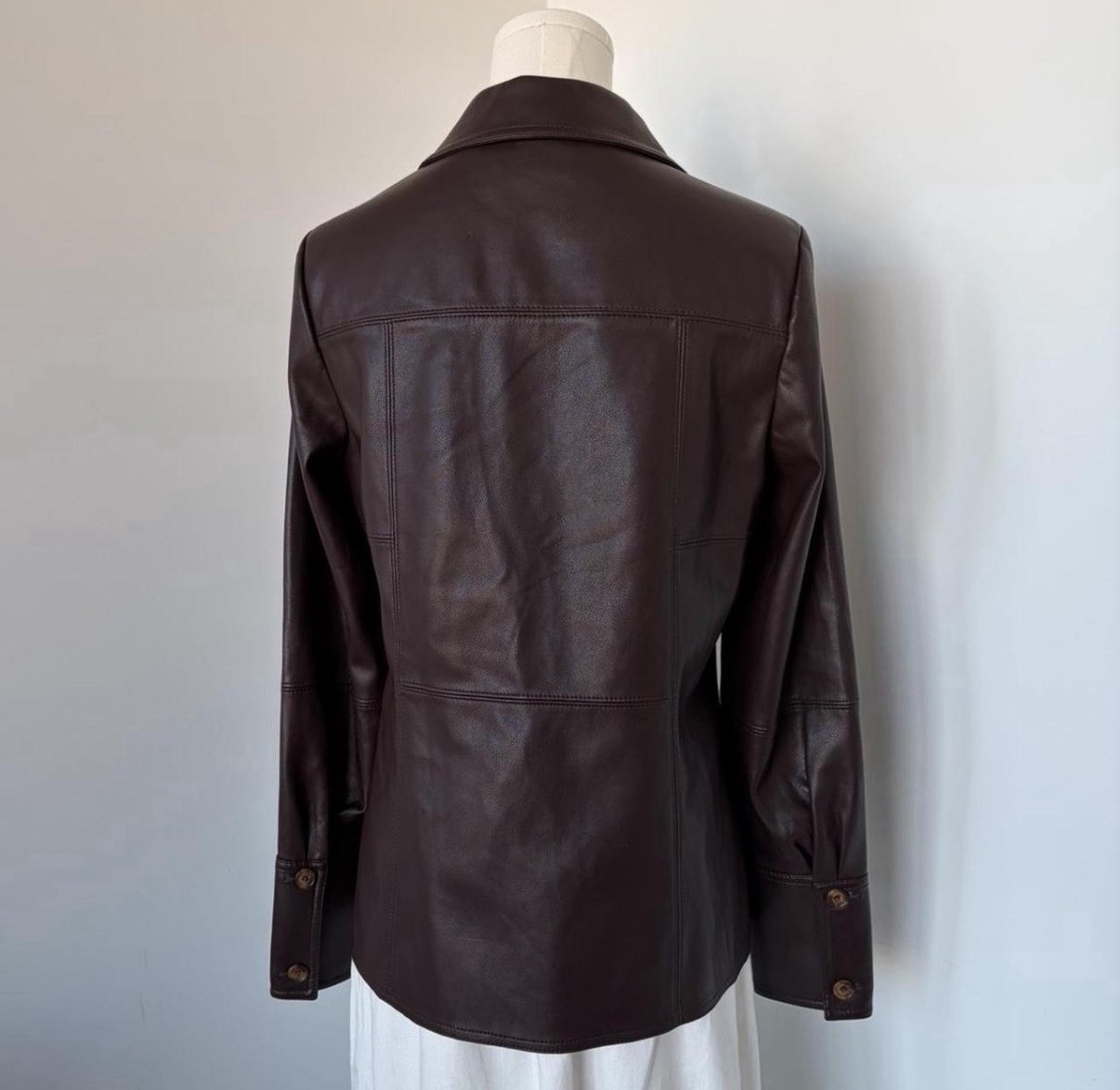 Brown Leather Button-Up Collared Lined Short Clas… - image 3