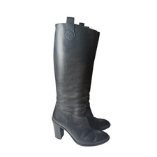 Gucci Black Pebbled Leather Knee High Pull On...