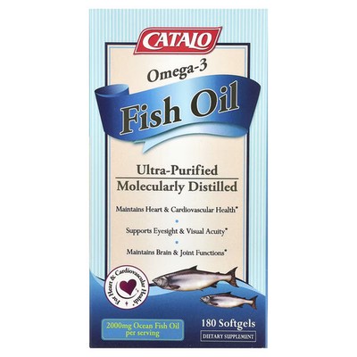 2 X CATALO, Omega-3 Fish Oil, 2,000 mg, 180 Softgels (1,000 mg per Serving)