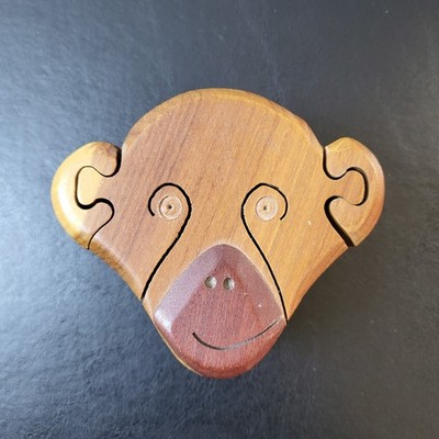 Vintage Wooden Monkey Puzzle 5 Piece Hidden Storage Trinket Box Velvet Lined
