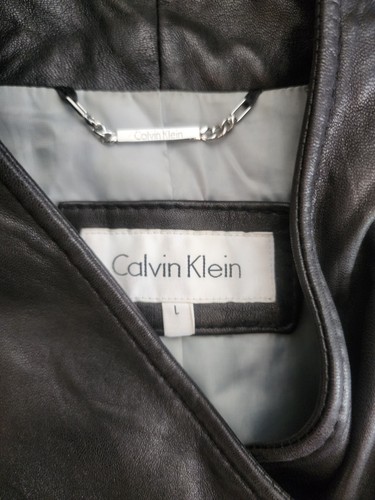 Calvin Klein Damen Echtleder Moto Jacke Mantel, schwarz, Large - Bild 2 von 5