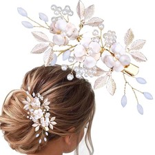 Crystal Bridal Wedding Hair Clips Pearl Rhinestone Pins Floral Accessories