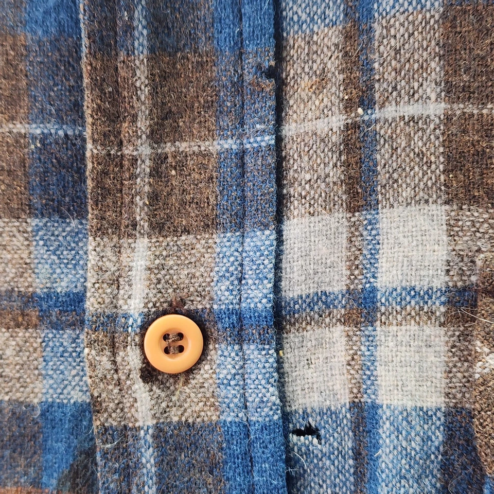 Pendleton Wool Shirt Made in USA Virgin Wool Plaid Flannel Brown Blue Men’s M - Image 4 of 4