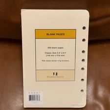 Franklin Covey 200 5.5” x 8.5” Classic 7-hole Blank Planner Pages NEW