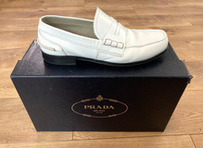 Prada Classic Brushed Leather Moccasin/Loafers | White | Men's 6.5 US | 39.5 EU