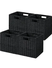 4 Pack Wicker Baskets Woven Paper Rope Storage Baskets Foldable Storage Cubes