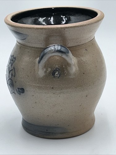 Vintage Rowe Pottery Salt Glazed Stoneware Handled Crock Vase Extra Cobalt 1989 - Picture 9 of 14