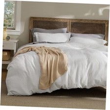 Luxury Waffle Duvet Cover Queen 90" x 90" 01 - Pure White No Comforter 