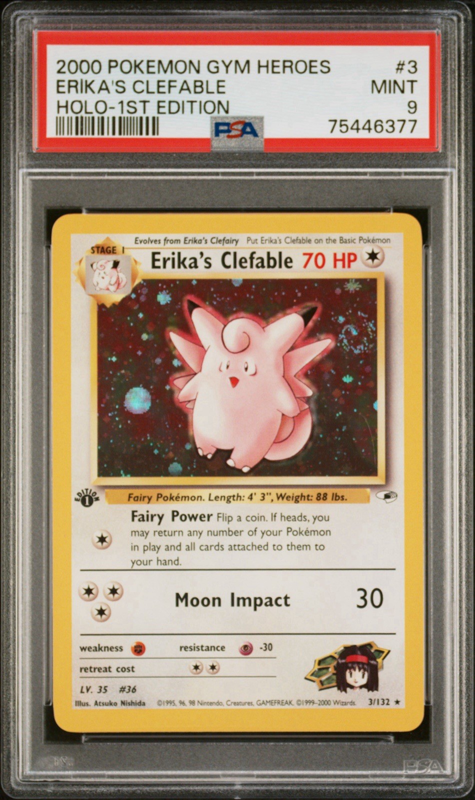 2000 Pokemon Gym Heroes 1st Edition 3 Erika's Clefable PSA 9 SWIRL
