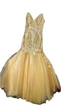 Johnathan Kayne Gold Sequin Mermaid Prom Dress Gown Tulle Formal Size 4