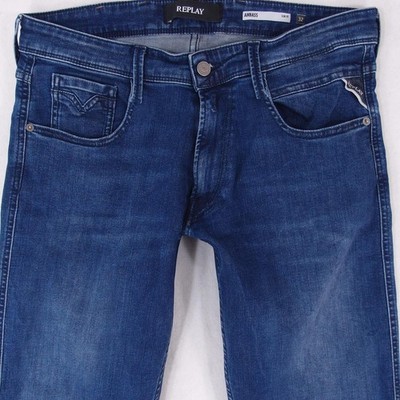 Mens Replay M914 ANBASS Stretch Slim Tapered Blue Jeans W32 L32