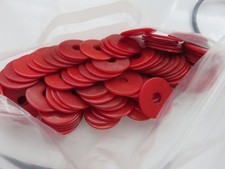 bag with 100 red bakelite mah jongg  mahjong betting coins  round hole 2.3 oz.