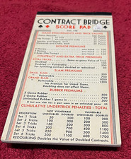 Vintage Art Deco Contract Bridge Score Pad No 198 Made in USA 1930s 1940s