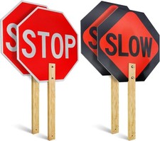Stop Slow Sign 13" x - 2 Pack, Red - 2 Pack- x with Bamboo Handle
