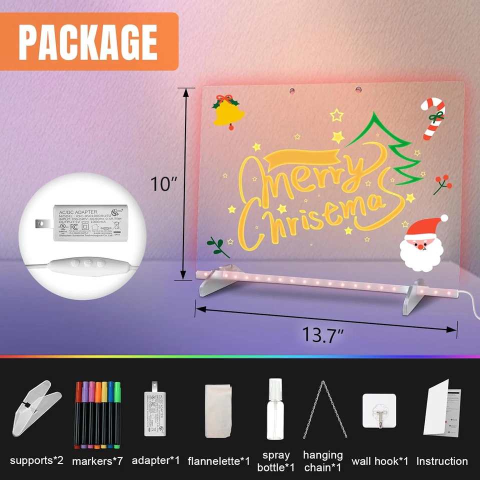 LED Note Board with Colors, 13.7"X10" 4 Modes &7 Colors Acrylic Dry Erase Boards - Image 2 of 4
