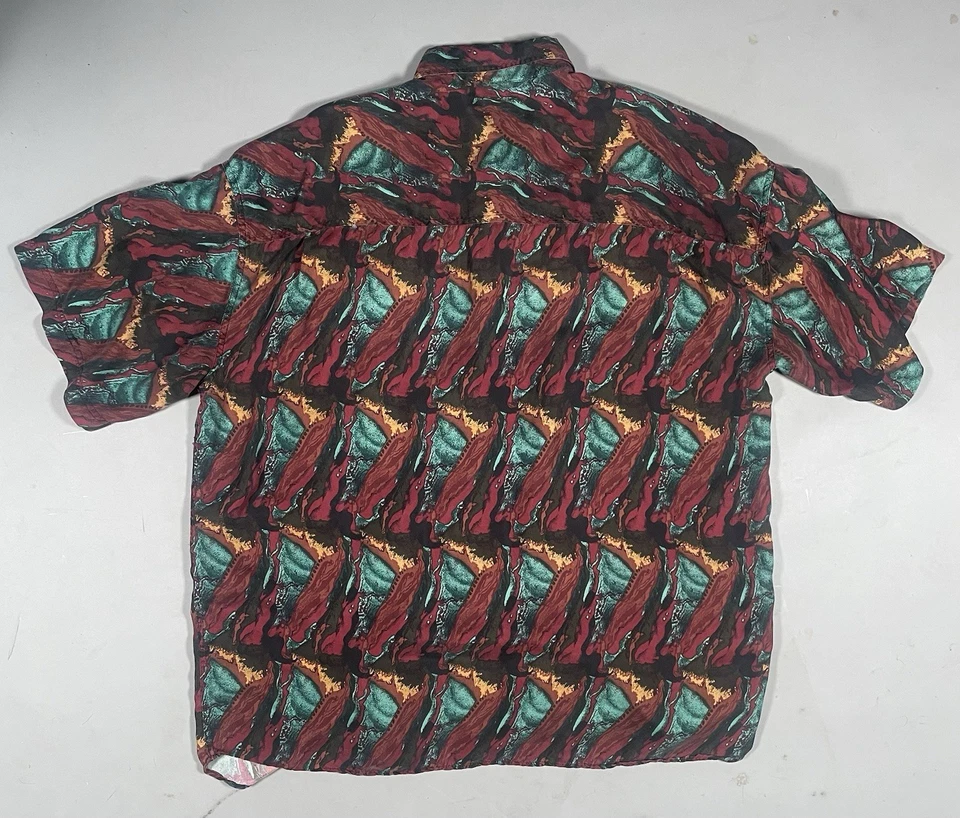 Camisa De Colección Años 80 Jerry J Garcia Abstracta Abstracta 100% Seda Botón Para Hombre Talla XL Foto 4 de 4