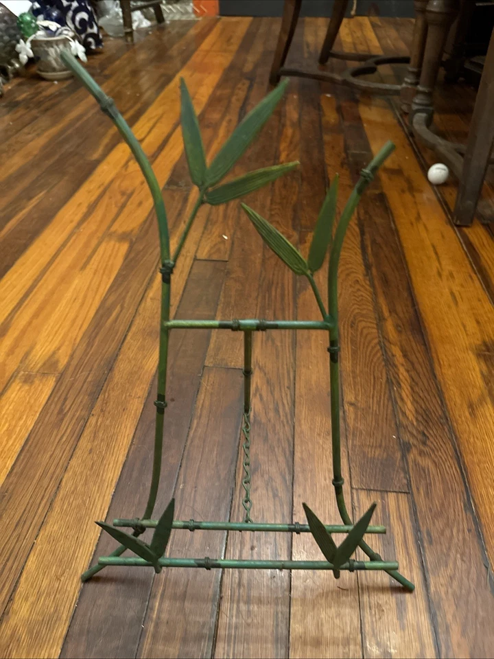 Vintage Faux Bamboo Green Metal Tabletop Easel Art Photo Plate Stand 15”H - Image 2 of 4