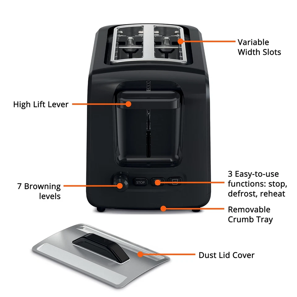 : Tostadora Express 2 Rebanadas Tostadora de Acero Inoxidable con Ranuras Anchas, Incluye D... Foto 3 de 4
