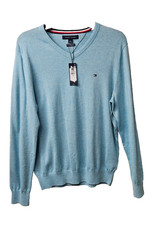 Tommy Hilfiger Men's Light Blue V-Neck Premium Cotton Sweater Size S/P