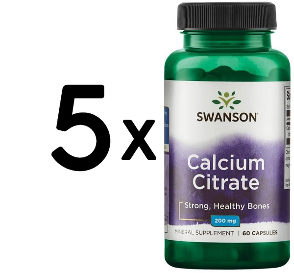 5 X Swanson Calcium Citrate, 200Mg - 60 Caps (155,51 Eur/Kg)-image