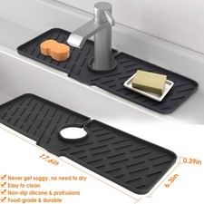 17.6x6.3" Silicone Faucet Mat for Kitchen Sink Splash Guard Water Drain Mat