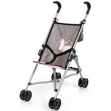 Bayer Design: Doll Buggy - Grey-Pink-Butterfly - Umbrella Push Stroller