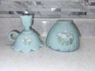 Fenton Burmese Fairy Lamp "Asters On Blue" 2-pc Hand-painted Signed