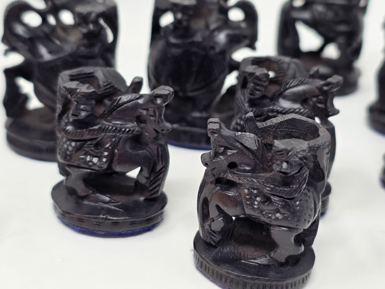 Vintage Indian Hand Carved Wood Chess Set • Maharaja Elephant Pieces • Boxed