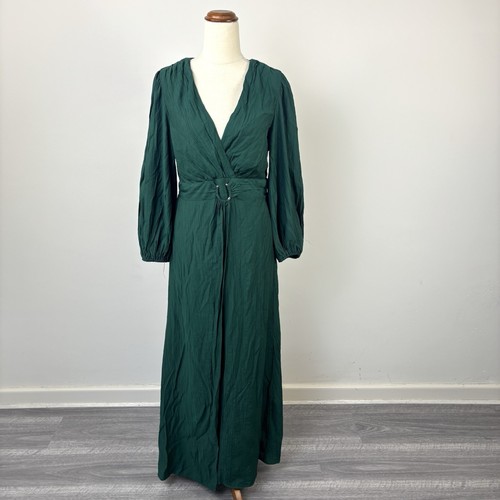 Pearl & Sea Womens Maxi Dress Dark Green Long Balloon Sleeve V Neck Size 12 - Picture 1 of 6
