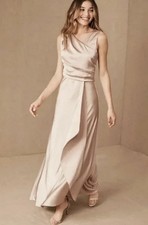 BHLDN Espen Satin Gown Sz 10 Dress Wedding Asymmetrical Ruffle Bridesmaid