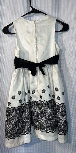 Bonnie Jean Formal Girls Size 10 White Black MIKADO Embroidered Dress L46 - Picture 5 of 6