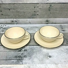 Set of 2 Lenox Olympia Teacups & Saucers Platinum Rim Made USA Off White China