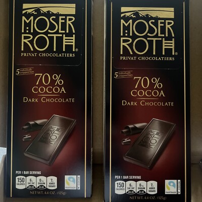 2 Dark Moser Roth chocolate bars 70% Cocoa EXP 8/31/2025 Made in Germany