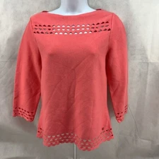 Basler Womens Sweater Top Pink Cut Out 3/4 Sleeve Boat Neck Pullover 8 New