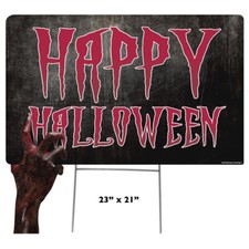 HAPPY HALLOWEEN Faux Metal Staked Plastic Outdoor YARD SIGN with Zombie Hand