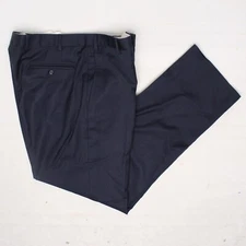 Zanella Todd Mens Dress Pants 34x32 Solid Navy Blue Wool Flat Front Trousers 