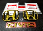 1 PAIR H +1 CIVIC FE GOLD LOGO EMBLEM BADGE FRONT & REAR HONDA CIVIC FE 2021-25