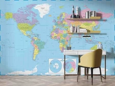 3D Graffiti World Map Blue Self-adhesive Removeable Wallpaper Wall Mural1