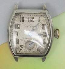 Parts / Repair 1928 Elgin Tonneau Art Deco Watch 7j Military Style Dial 462