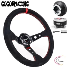 14" Suede Steering Wheel Quick Release Hub Adapter Kit For Honda Civic 2001-2011