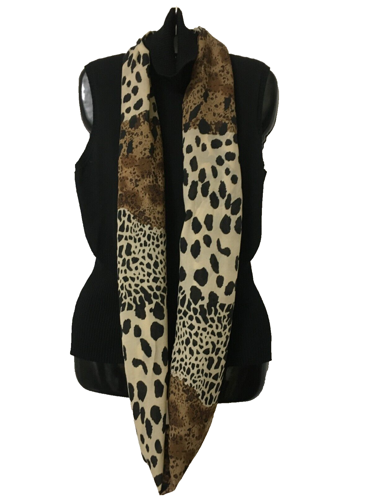 Women Infinity Scarf Shawl Sheer Brown Black Animal Print Size 66