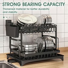 2 Tier Dish Drying Rack Plate Drainer Cutlery Holder Kitchen Organizer Storage
