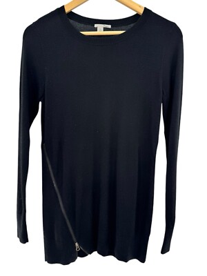 Halogen Cashmere Blend Sweater Women's XS Black Long Sleeve Round Neck Side Zip